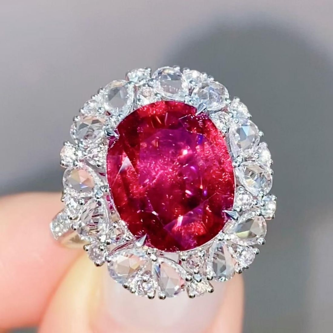14k Gold 3.52 Ct Natural Tourmaline & Diamond & Sapphire Ring: Ref:231182248 // gold content:14k gold // ring size:7. 25us // // main gemstone:tourmaline // shape:oval // carat weight:3. 52ct // color:red // treatment:natural // // adjacent gemstone 2 : diamond