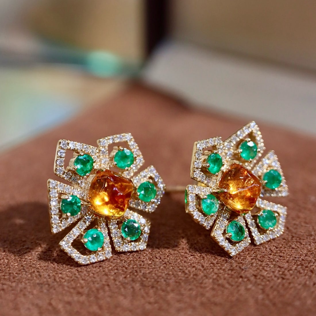 14k Gold 2.69 Ctw Natural Spessartine & Diamond Earrings - 2