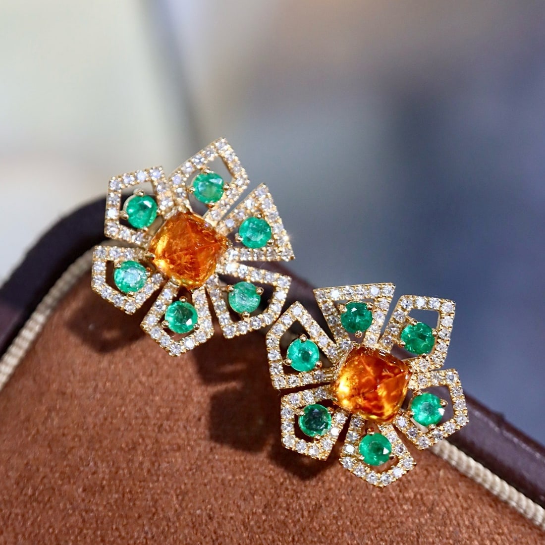 14k Gold 2.69 Ctw Natural Spessartine & Diamond Earrings - 7