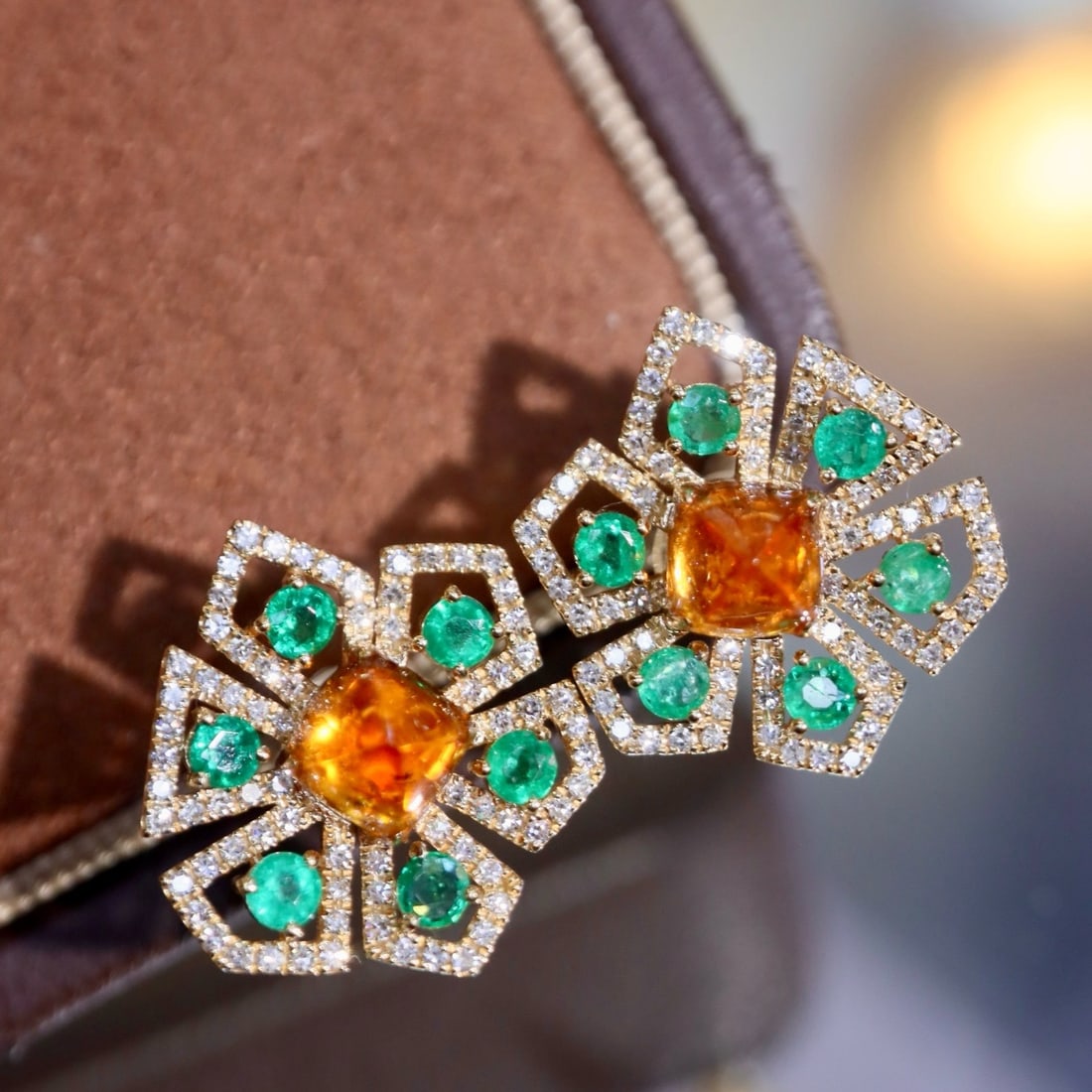 14k Gold 2.69 Ctw Natural Spessartine & Diamond Earrings - 8