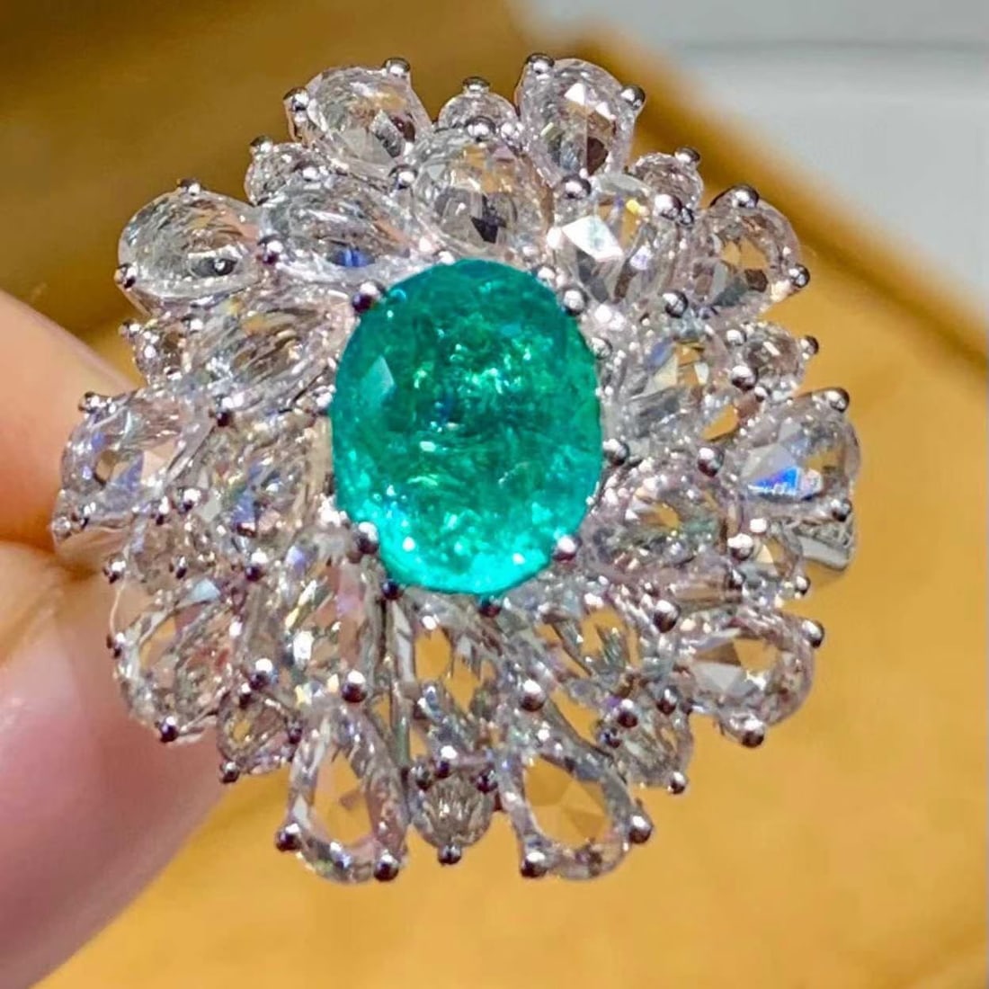 14k Gold 1.2 Ct Natural Paraiba Tourmaline & Diamond & Sapphire Ring - 2