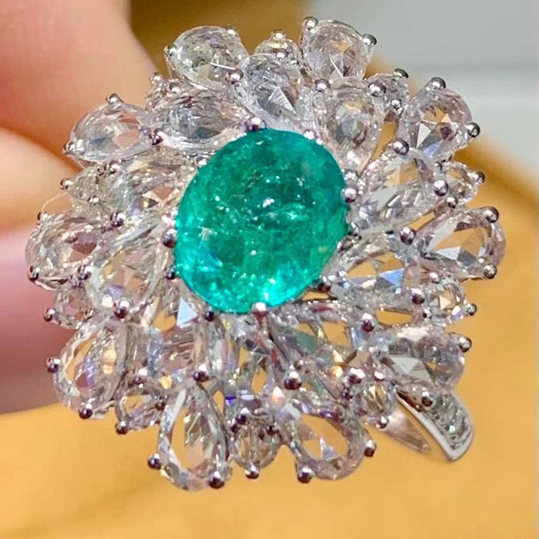 14k Gold 1.2 Ct Natural Paraiba Tourmaline & Diamond & Sapphire Ring - 3