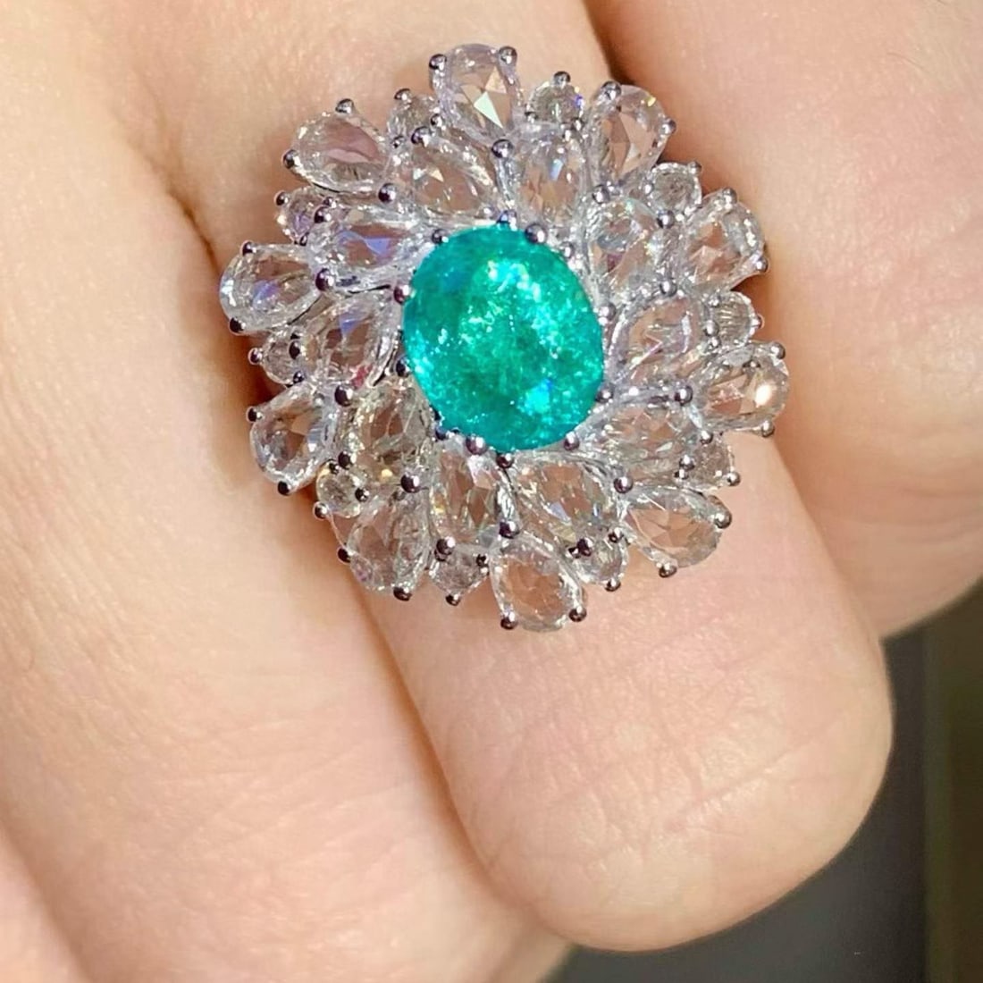 14k Gold 1.2 Ct Natural Paraiba Tourmaline & Diamond & Sapphire Ring - 4