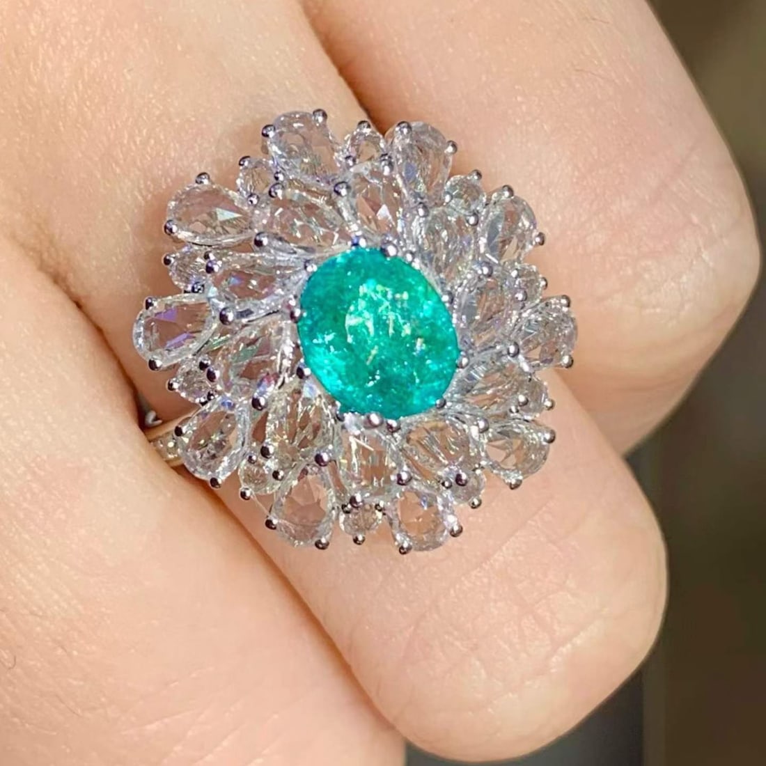 14k Gold 1.2 Ct Natural Paraiba Tourmaline & Diamond & Sapphire Ring - 5