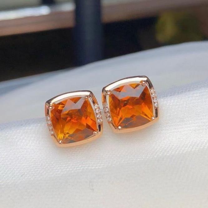 14k Gold 4.85 Ct Natural Citrine & Diamond Earrings: Ref:231182253 // gold content:14k gold // main gemstone:citrine // shape:cushion // carat weight:4. 85ct // color:yellow // treatment:natural // // adjacent gemstone 2 : diamond // number of