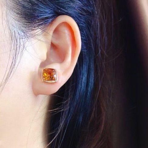14k Gold 4.85 Ct Natural Citrine & Diamond Earrings - 2