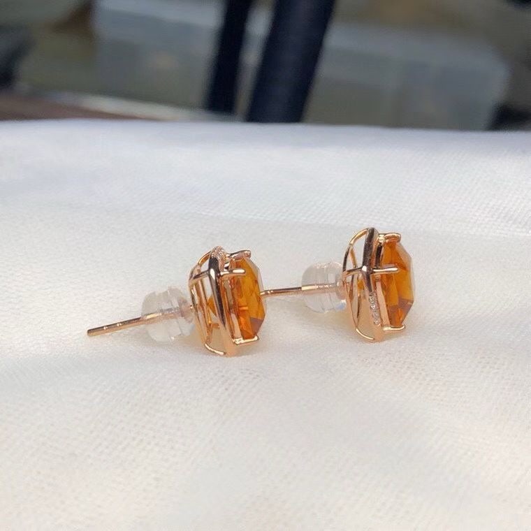 14k Gold 4.85 Ct Natural Citrine & Diamond Earrings - 3