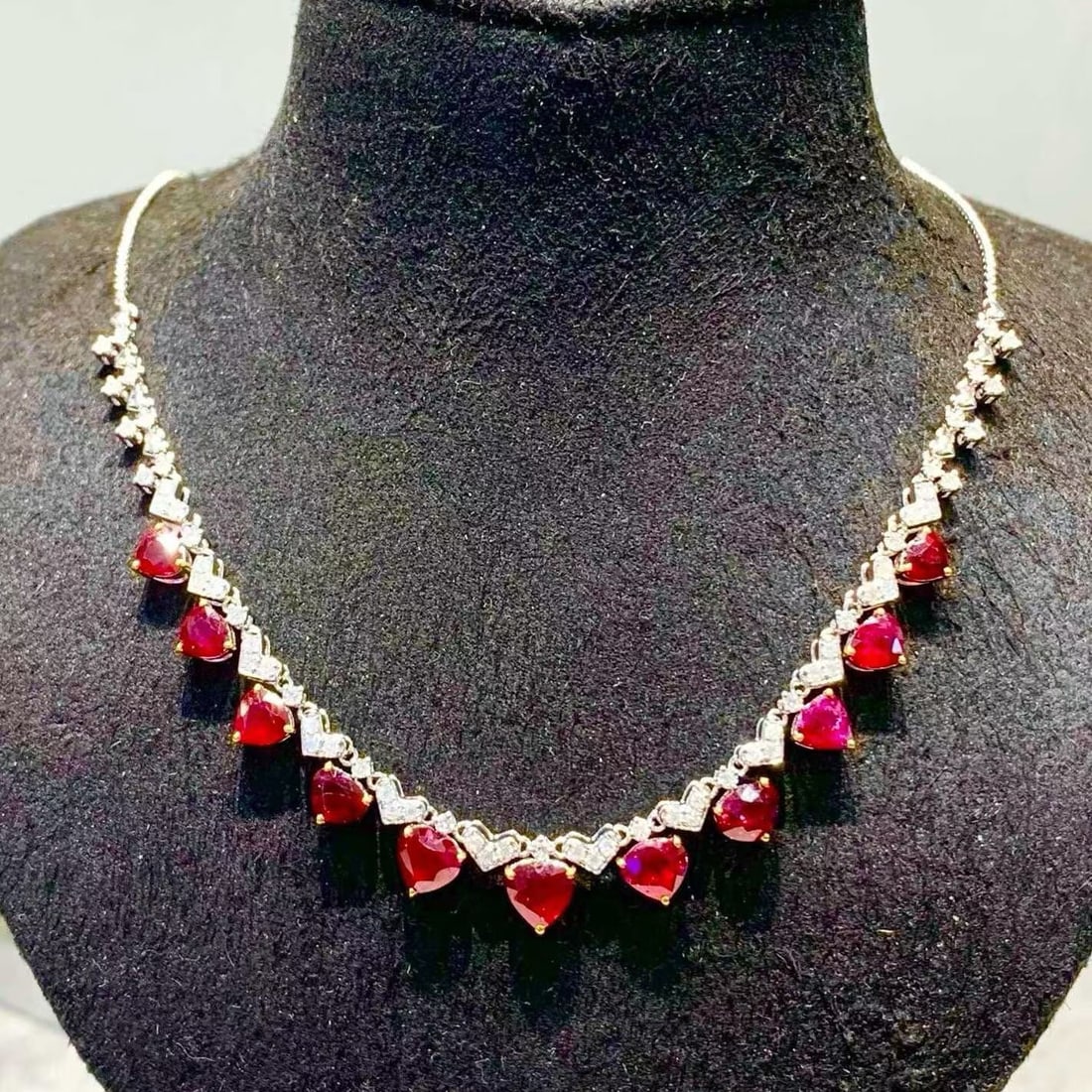 14k Gold 4.5 Ct Natural Ruby & Diamond Necklace - 2