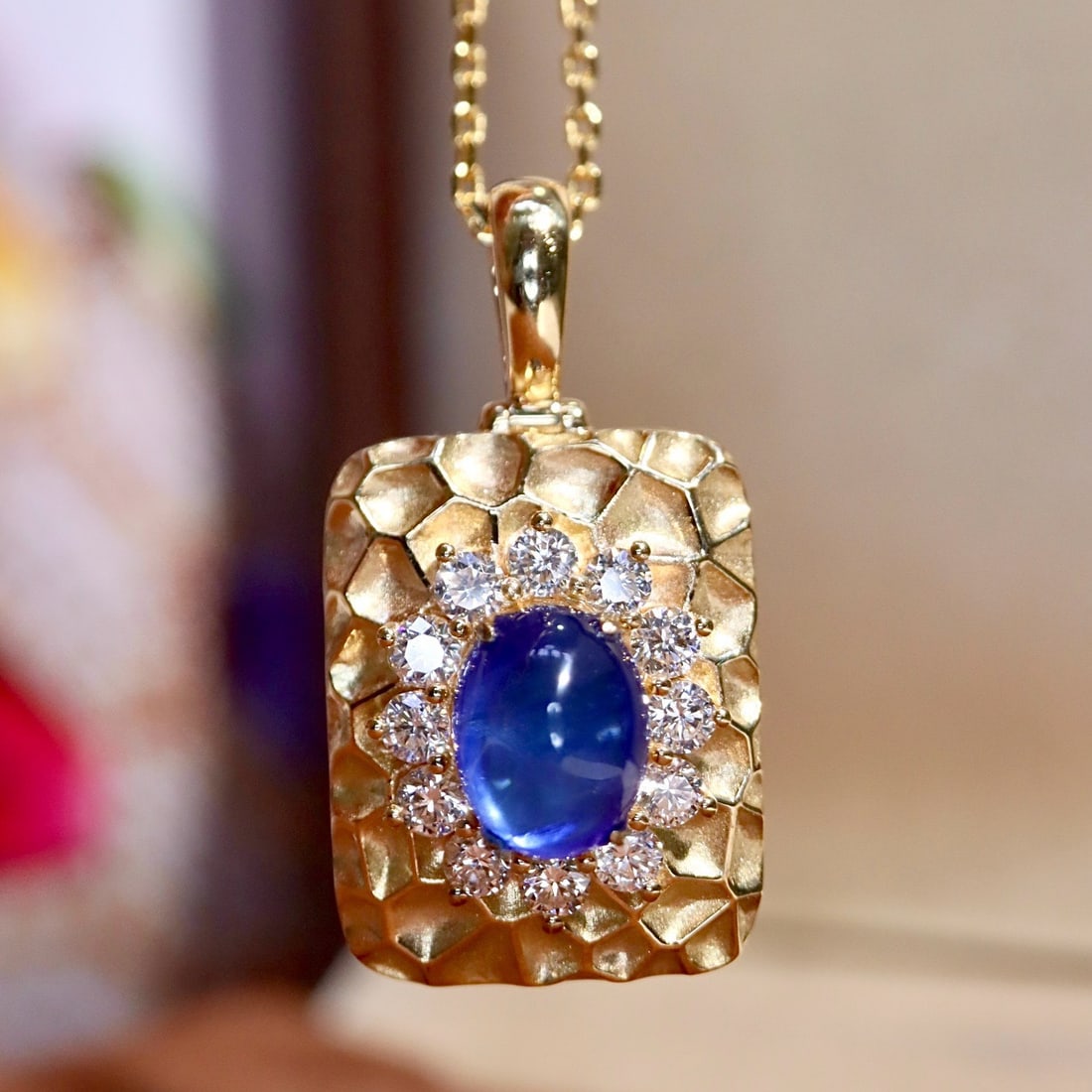 14k Gold 1.70 Ctw Natural Sapphire & Diamond Pendant( Without Chain ) - 7
