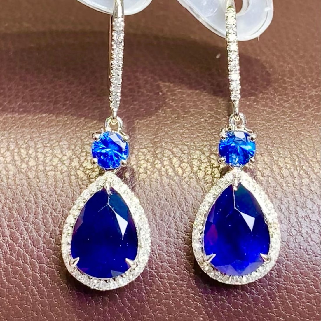 14k Gold 4 Ct Natural Sapphire & Diamond Earrings - 2