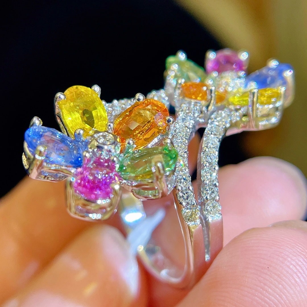 14k Gold 6.34 Ctw Natural Sapphire & Diamond Ring - 2