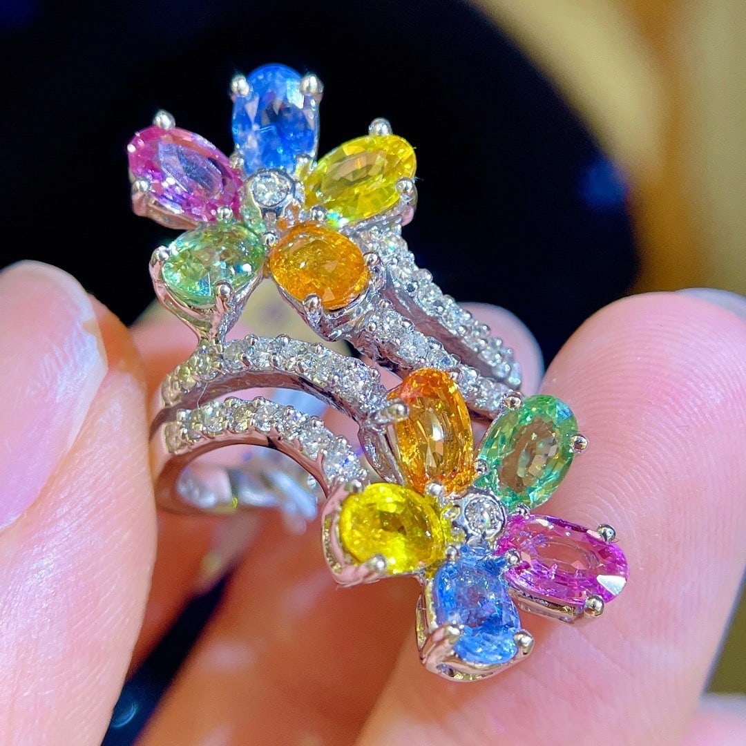 14k Gold 6.34 Ctw Natural Sapphire & Diamond Ring - 6
