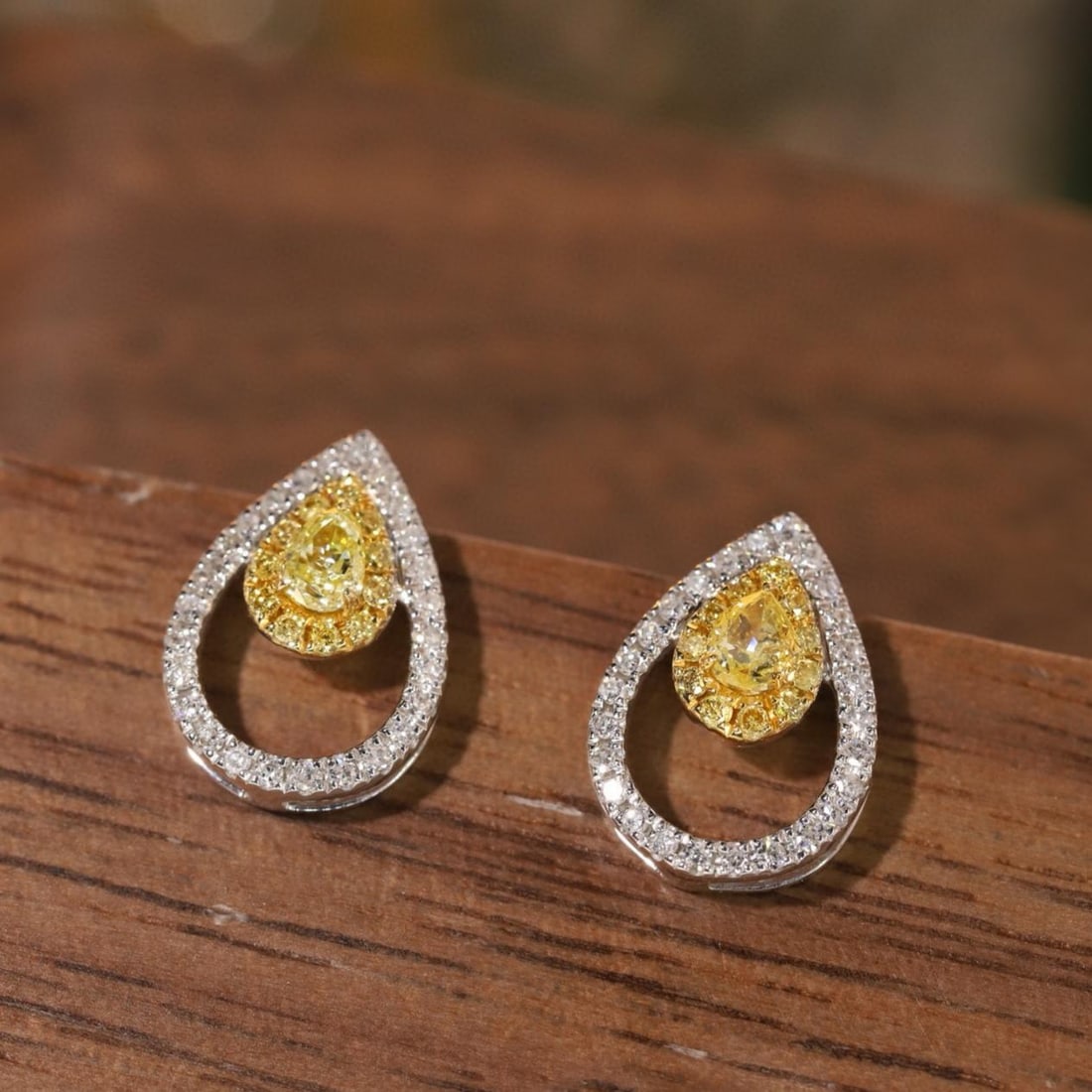 14k Gold 0.40 Ctw Natural Yellow Diamond & Diamond Earrings - 2