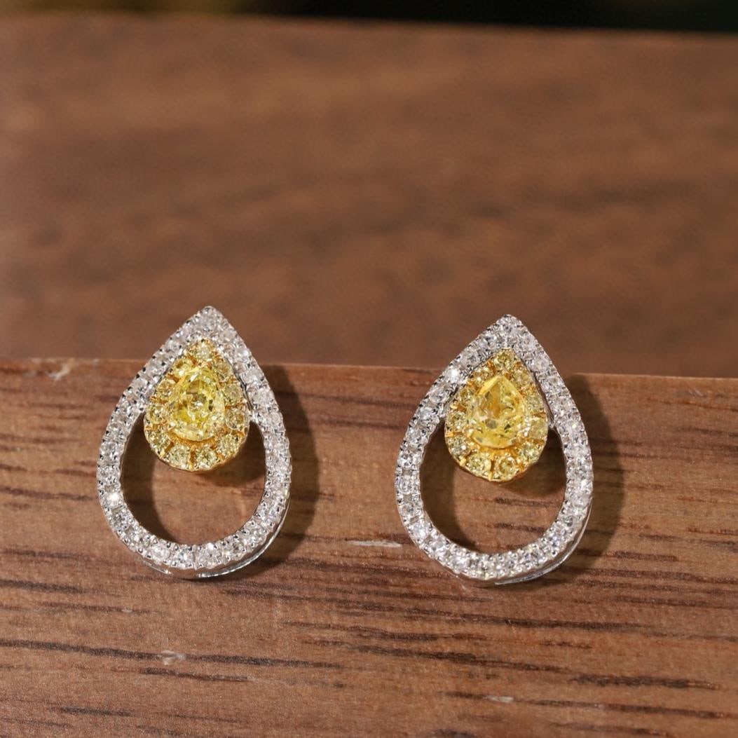 14k Gold 0.40 Ctw Natural Yellow Diamond & Diamond Earrings - 3