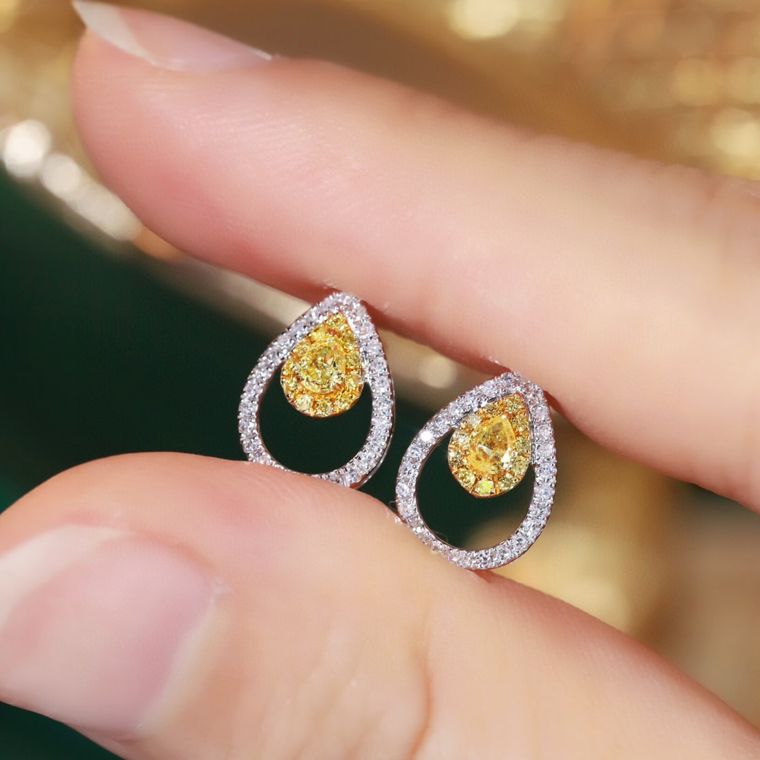 14k Gold 0.40 Ctw Natural Yellow Diamond & Diamond Earrings - 5