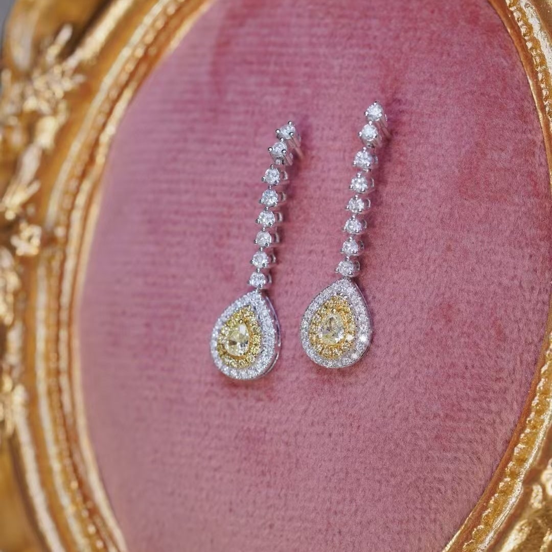14k Gold 1.00 Ctw Natural Yellow Diamond & Diamond Earrings - 6