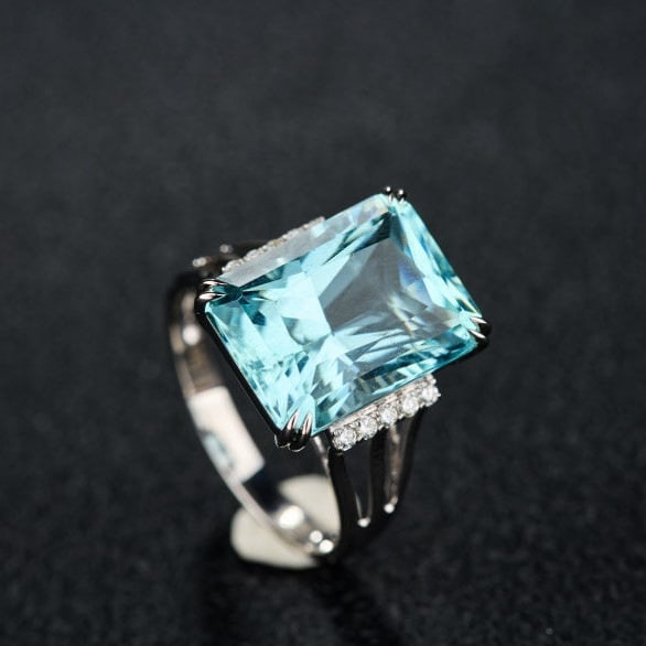 14k Gold 8.15 Ct Natural Aquamarine & Diamond Ring - 6