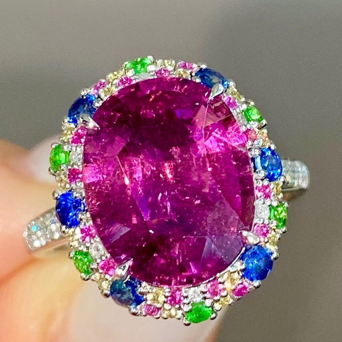 14k Gold 5.2 Ct Natural Tourmaline & Diamond & Coloured Gemstone Ring - 8