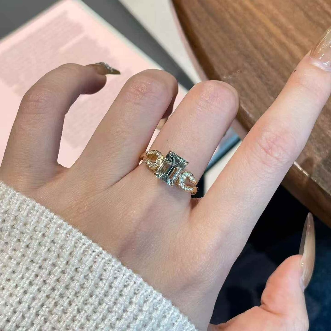 14k Gold 1.7 Ct Natural Aquamarine & Diamond Ring - 6
