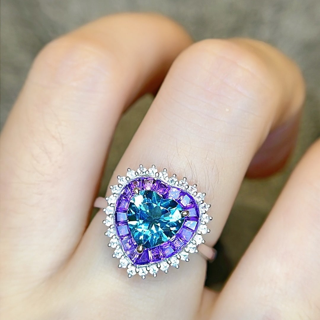 14k Gold 1.71 Ctw Natural Aquamarine & Sapphire Ring - 2
