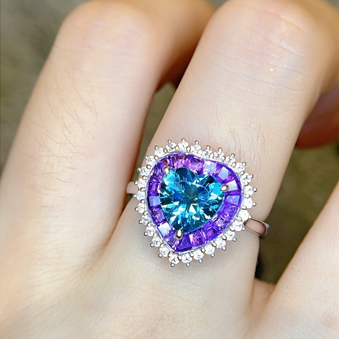 14k Gold 1.71 Ctw Natural Aquamarine & Sapphire Ring - 3