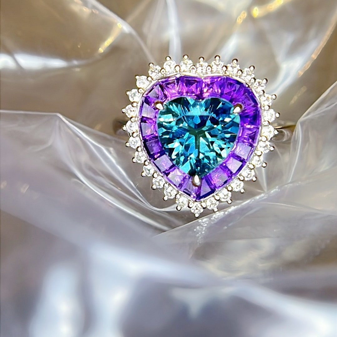 14k Gold 1.71 Ctw Natural Aquamarine & Sapphire Ring - 5
