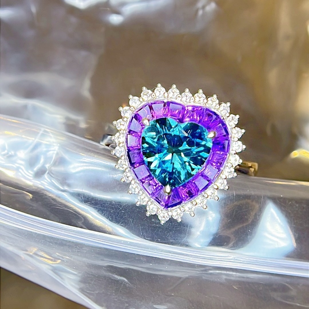 14k Gold 1.71 Ctw Natural Aquamarine & Sapphire Ring - 8