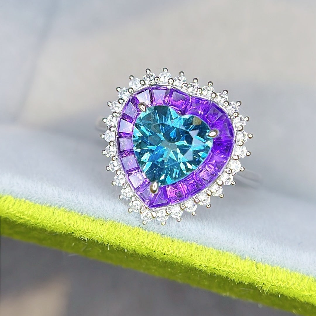 14k Gold 1.71 Ctw Natural Aquamarine & Sapphire Ring - 9