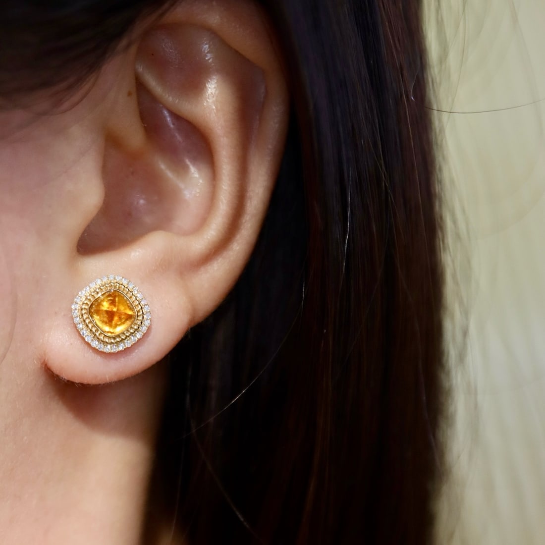 14k Gold 2.15 Ctw Natural Spessartine & Diamond Earrings - 4