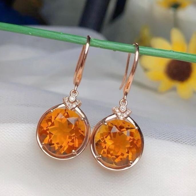 14k Gold 10.35 Ct Natural Citrine & Diamond Earrings: Ref:231182298 // gold content:14k gold // main gemstone:citrine // shape:round // carat weight:10. 35ct // color:yellow // treatment:natural // cut grade:g // // adjacent gemstone 2 : diamond //