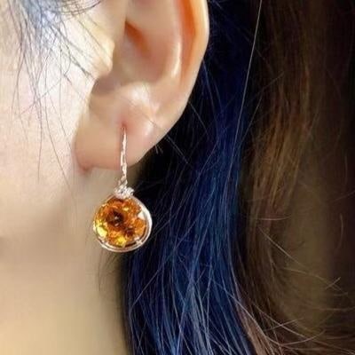14k Gold 10.35 Ct Natural Citrine & Diamond Earrings - 4