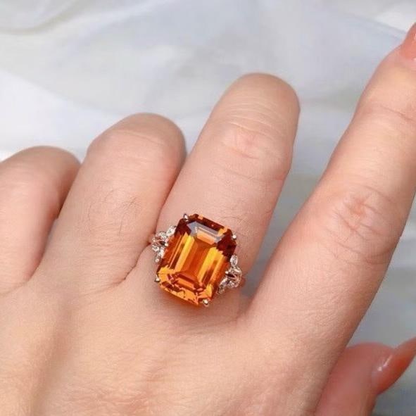14k Gold 6.20 Ct Natural Citrine & Diamond Ring - 2