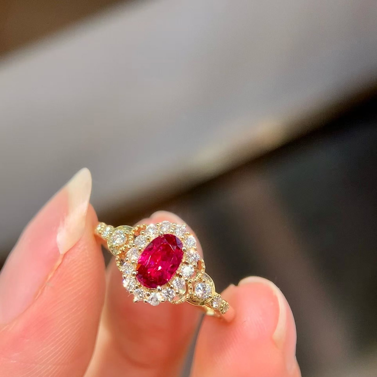 14k Gold 0.97 Ctw Natural Ruby & Diamond Ring - 7