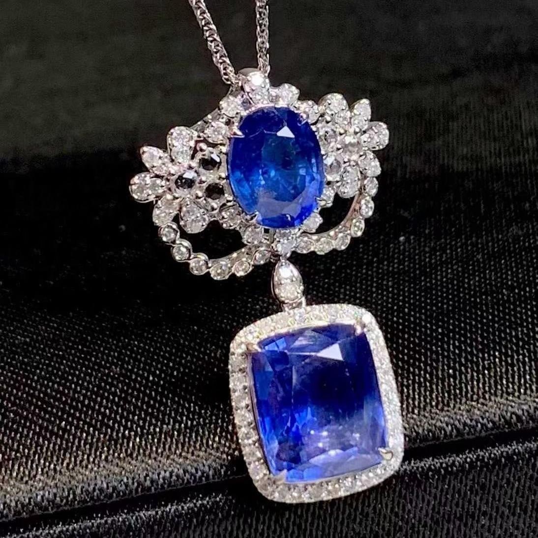 14k Gold 5.01 Ct Natural Sapphire & Diamond Pendant( Without Chain ): Ref:231182304 // gold content:14k gold // main gemstone:sapphire // shape:multiple // carat weight:5. 01ct // color:blue // treatment:natural // // adjacent gemstone 2 : diamond // shape:round // clar