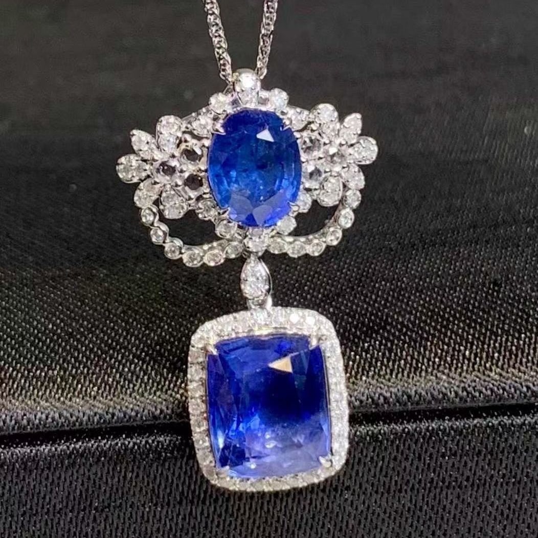 14k Gold 5.01 Ct Natural Sapphire & Diamond Pendant( Without Chain ) - 2
