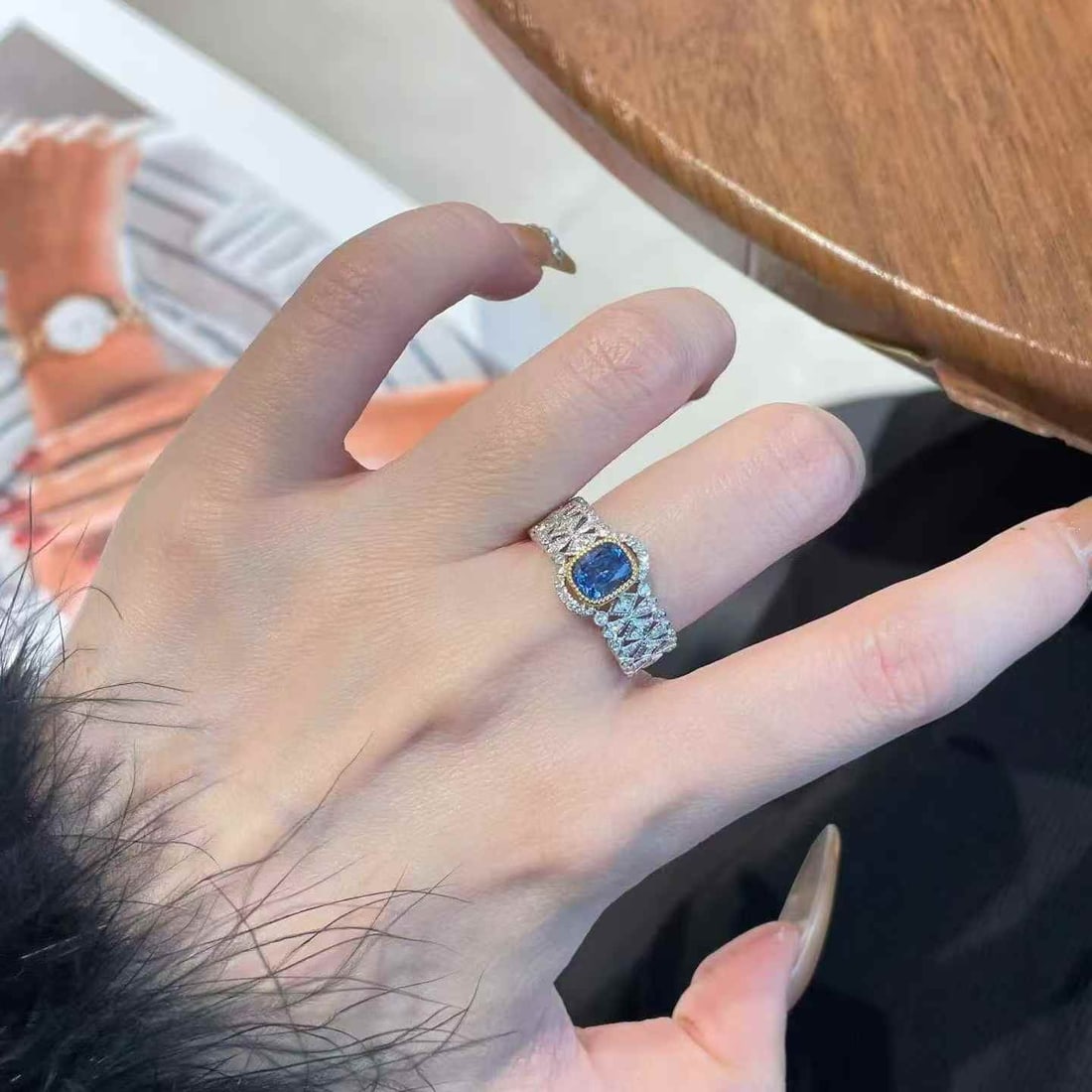 14k Gold 1.10 Ct Natural Sapphire & Diamond Ring - 6