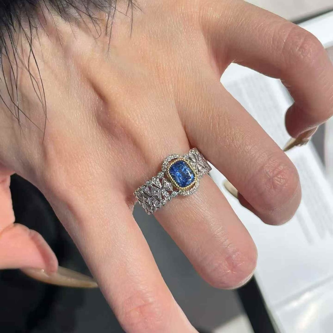 14k Gold 1.10 Ct Natural Sapphire & Diamond Ring - 7