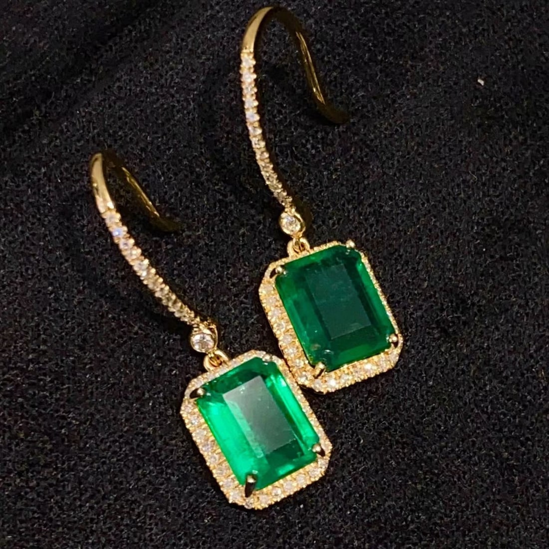 14k Gold 3.4 Ct Natural Emerald & Diamond Earrings - 3