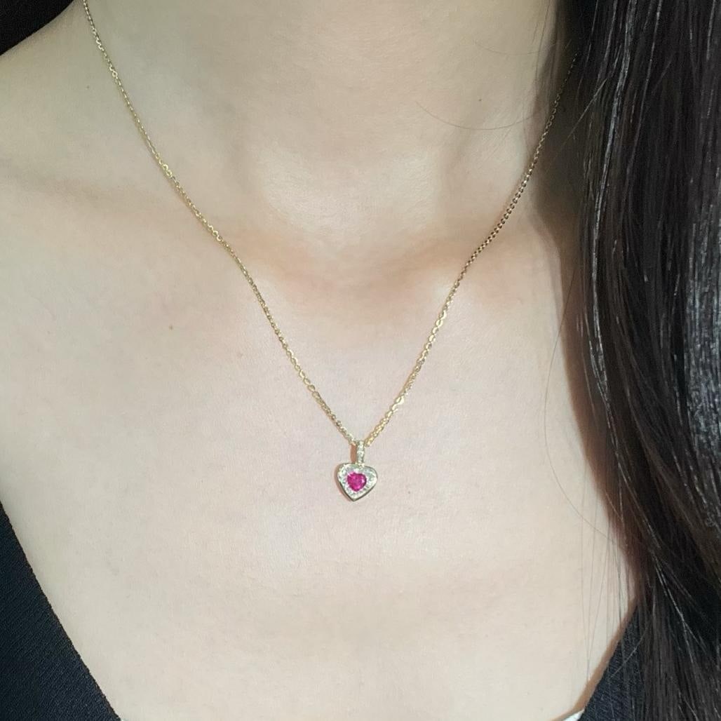 14k Gold 0.46 Ctw Natural Ruby & Diamond Pendant( Without Chain ) - 2