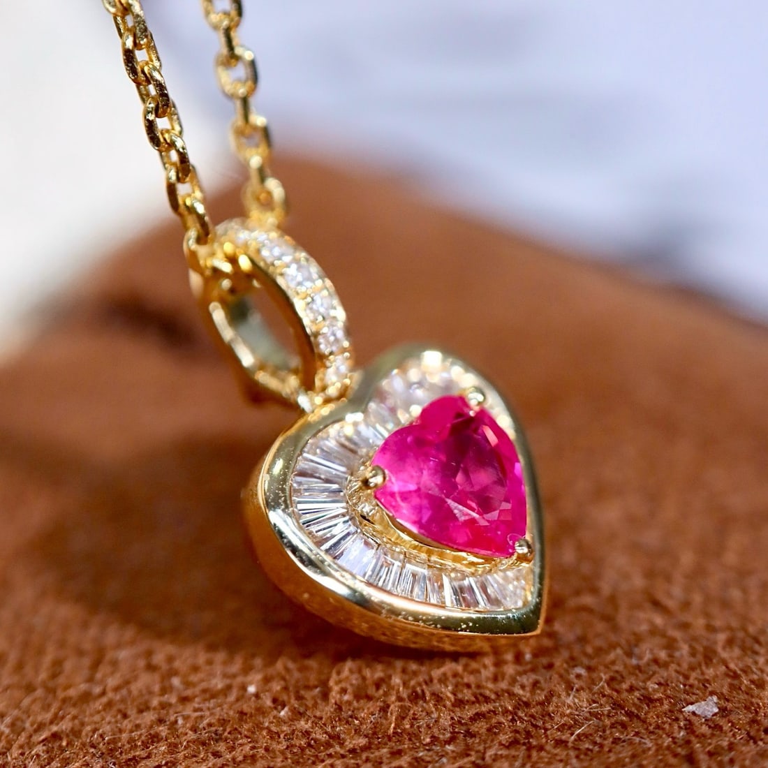 14k Gold 0.46 Ctw Natural Ruby & Diamond Pendant( Without Chain ) - 4