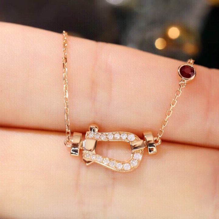 14k Gold 0.27 Ctw Natural Ruby & Diamond Necklace - 2