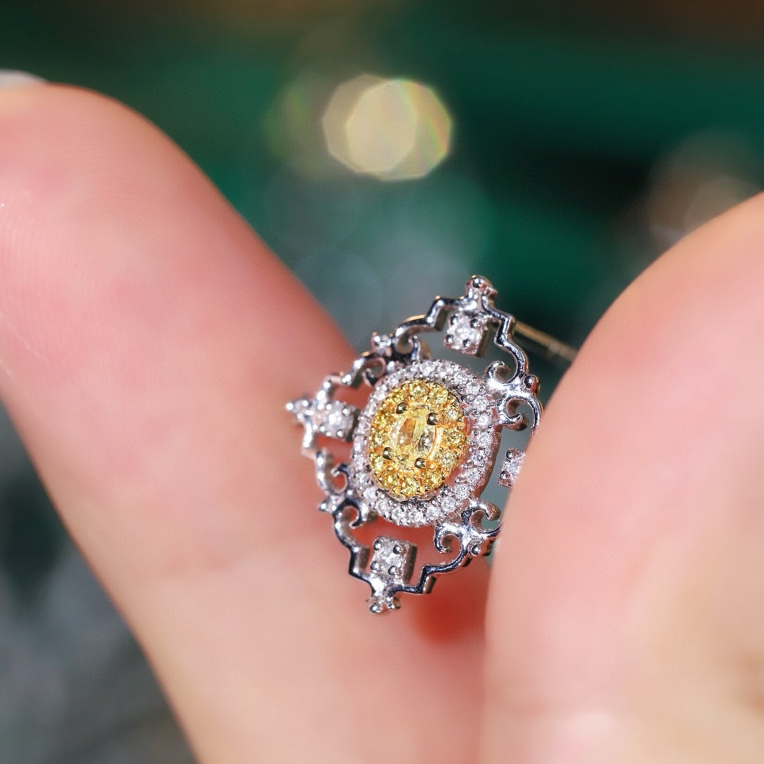 14k Gold 0.40 Ctw Natural Yellow Diamond & Diamond Earrings - 2
