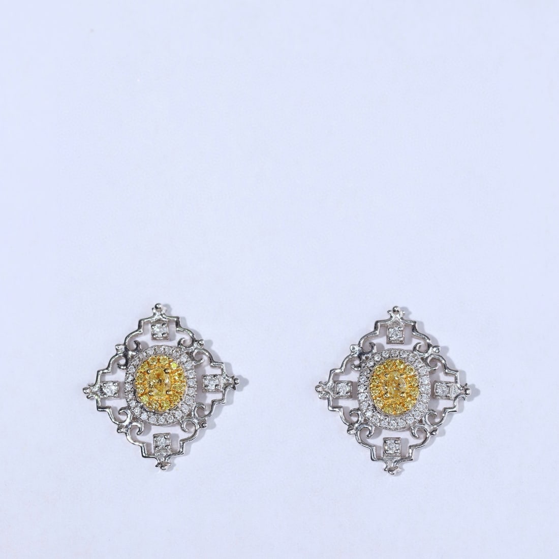 14k Gold 0.40 Ctw Natural Yellow Diamond & Diamond Earrings - 7
