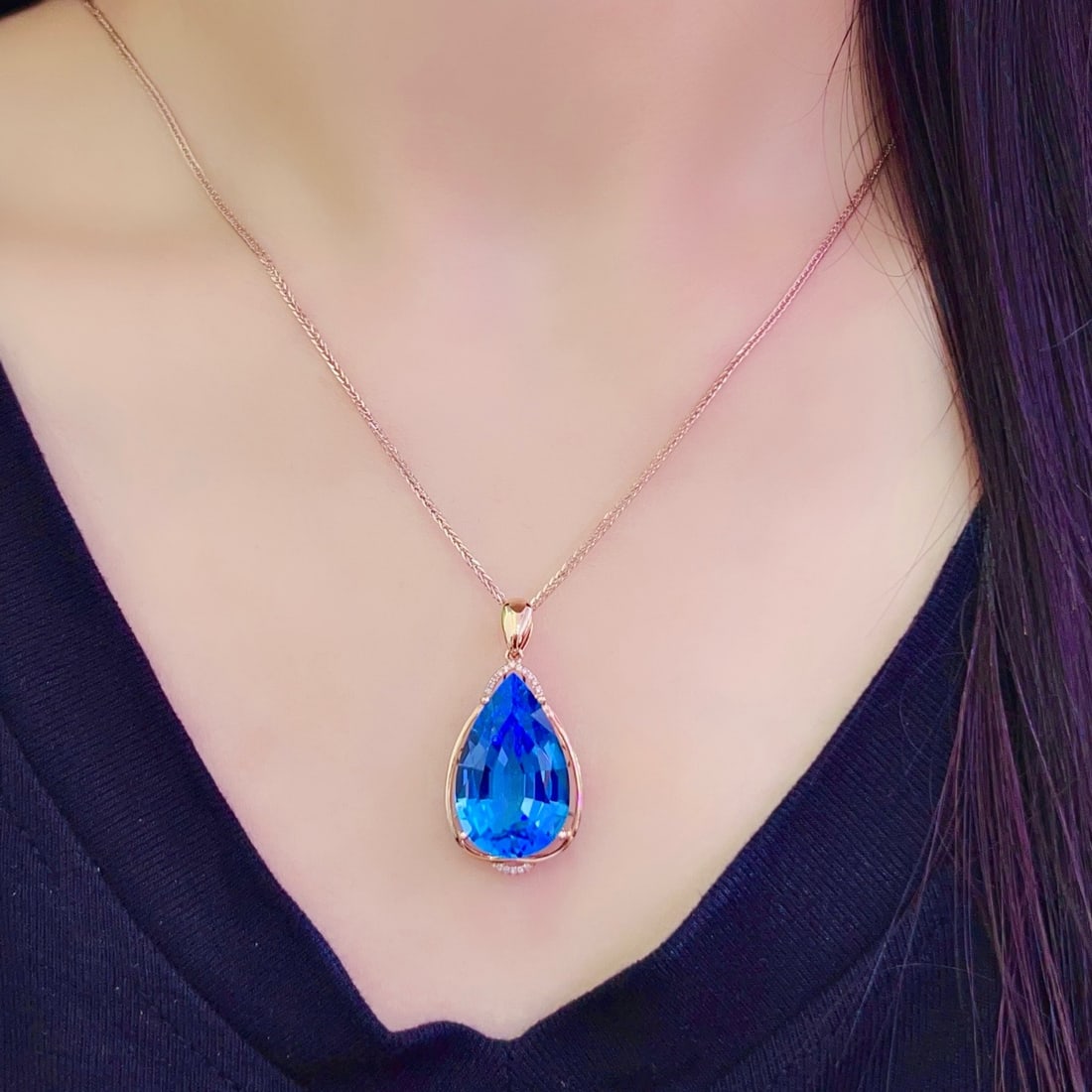 14k Gold 19.85 Ctw Natural Topaz & Diamond Pendant( Without Chain ) - 5