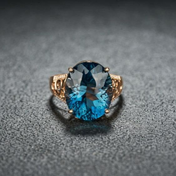 14k Gold 14.55 Ct Natural Topaz & Diamond Ring: Ref:231182328 // gold content:14k gold // ring size:7. 25us // // main gemstone:topaz // shape:oval // carat weight:14. 55ct // color:blue // treatment:natural // // adjacent gemstone 2 : diamond //