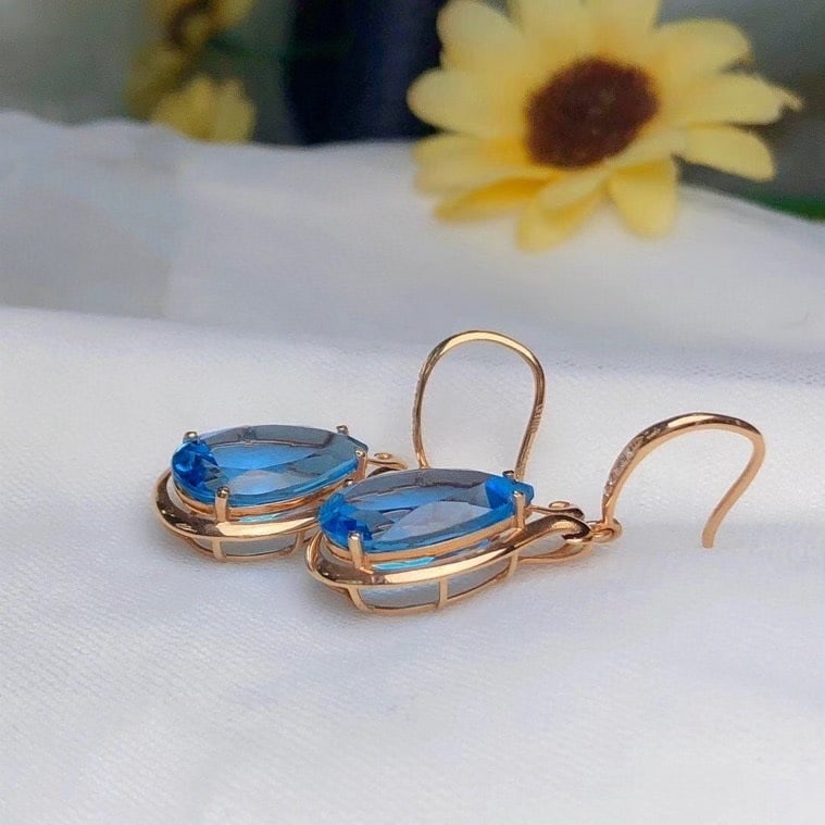 14k Gold 13.88 Ct Natural Topaz & Diamond Earrings - 3
