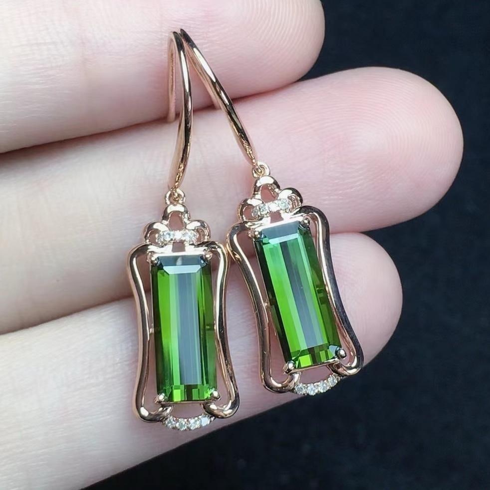 14k Gold 3.36 Ct Natural Tourmaline & Diamond Earrings: Ref:231182339 // gold content:14k gold // main gemstone:tourmaline // shape:octagonal // carat weight:3. 36ct // color:green // treatment:natural // // adjacent gemstone 2 : diamond // number of stone
