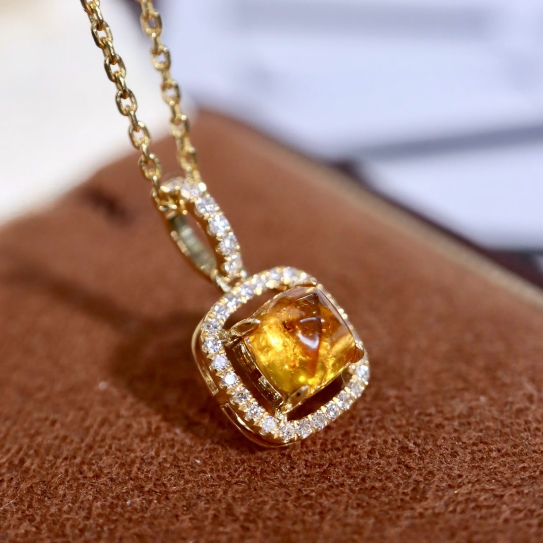 14k Gold 1.1 Ctw Natural Spessartine & Diamond Pendant( Without Chain ) - 2
