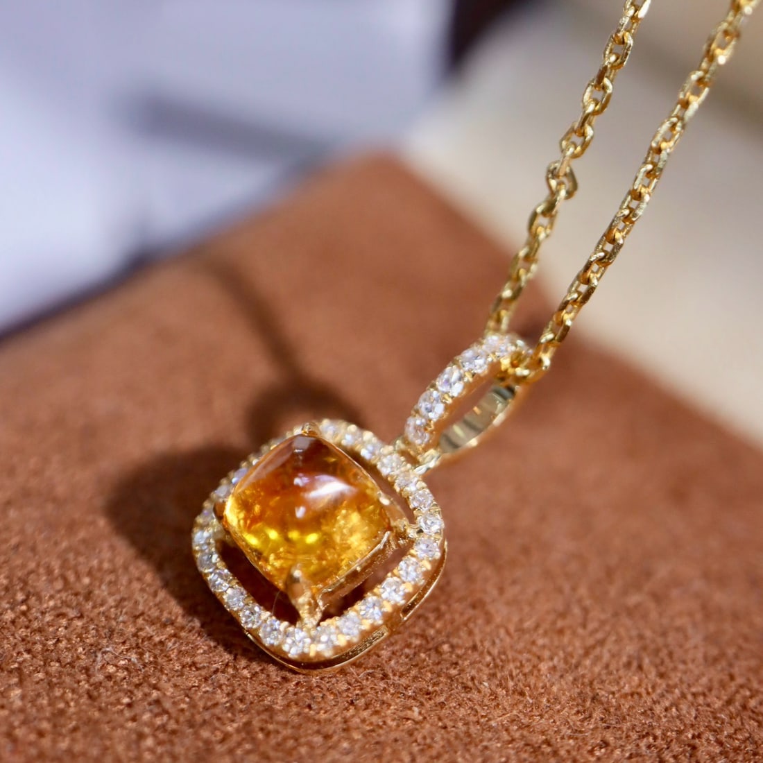14k Gold 1.1 Ctw Natural Spessartine & Diamond Pendant( Without Chain ) - 3