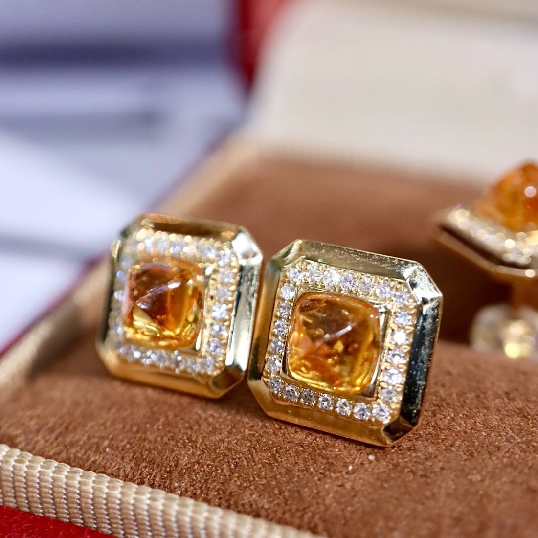 14k Gold 2.15 Ctw Natural Spessartine & Diamond Earrings - 3